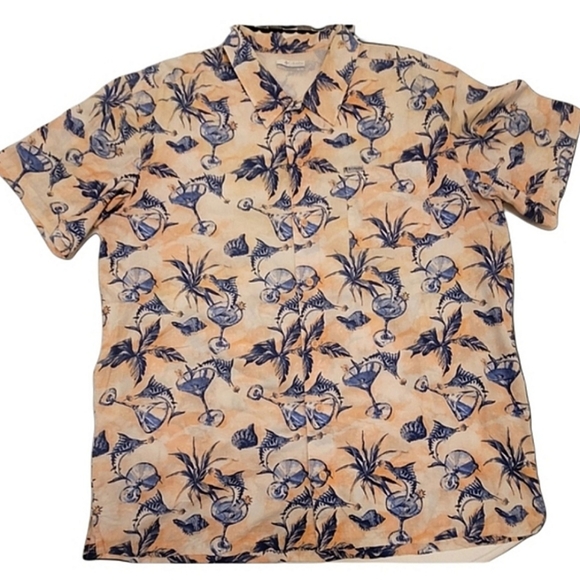 Columbia Mens' Peach and Blue Collared Short Sleeve Button Down Shirt size XL - Picture 2 of 6